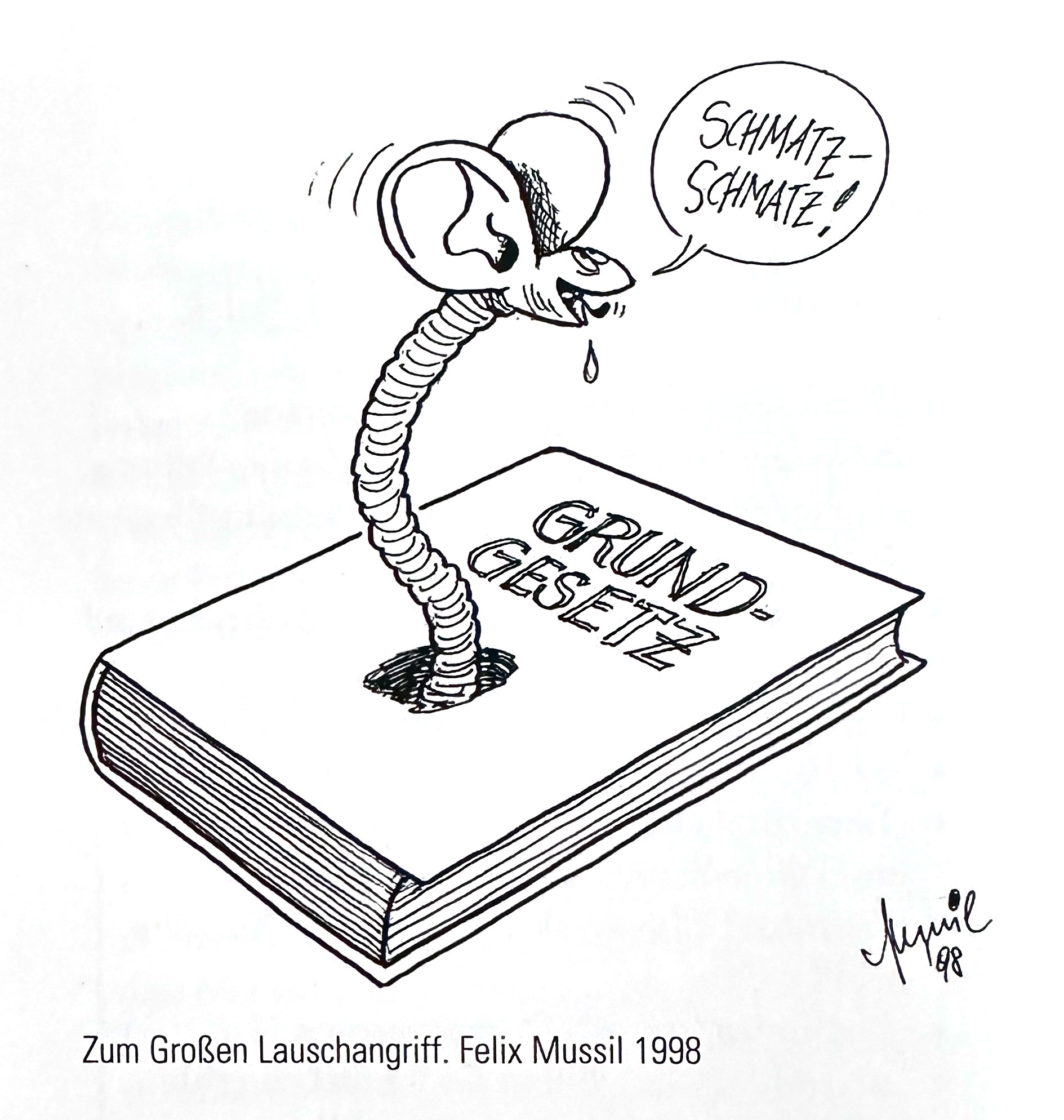 Karikatur: Zum Großen Lauschangriff, Felix Musik 1998